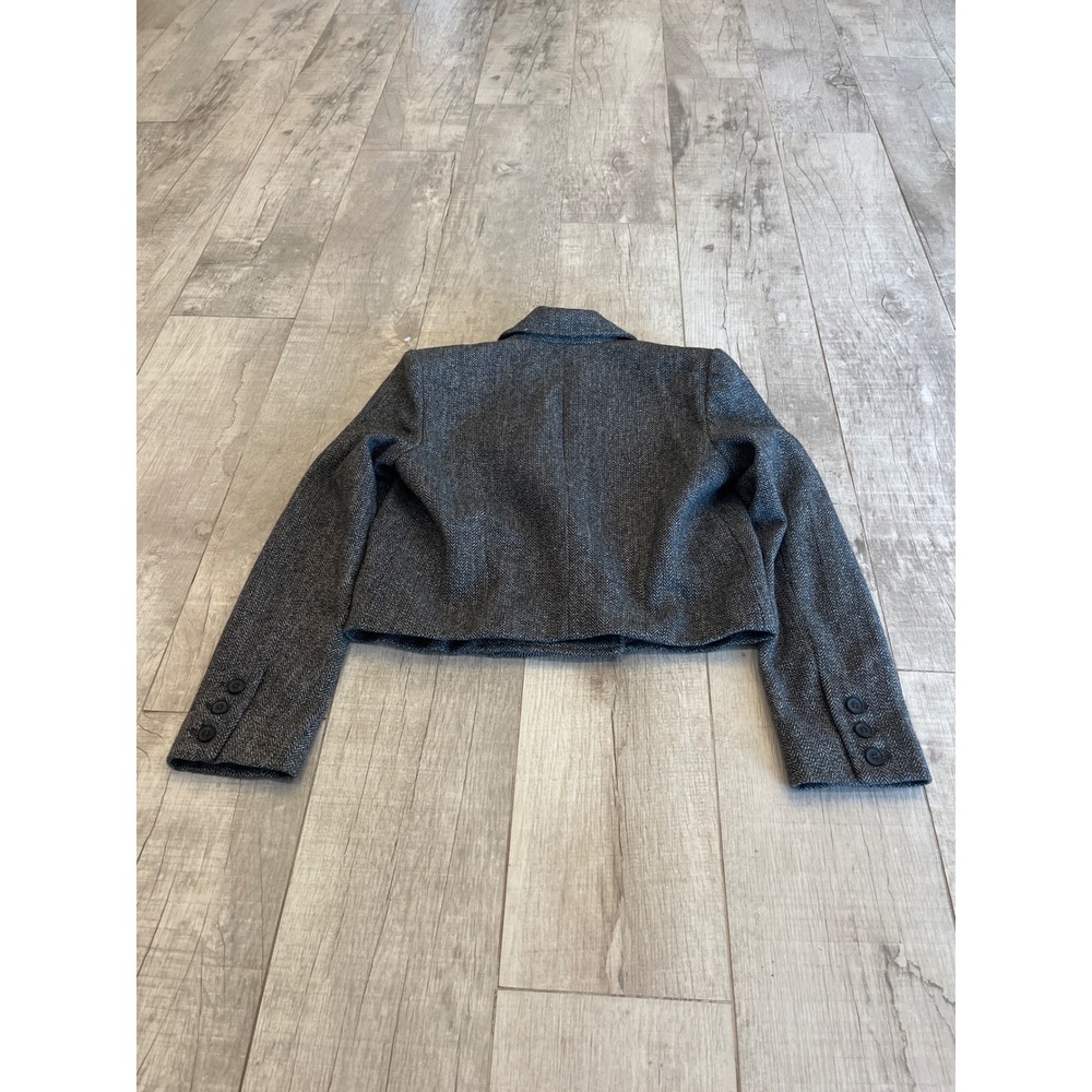 Free People Grey Herringbone Cropped Blazer Double Breasted Jacket XS - Picture 7 of 9